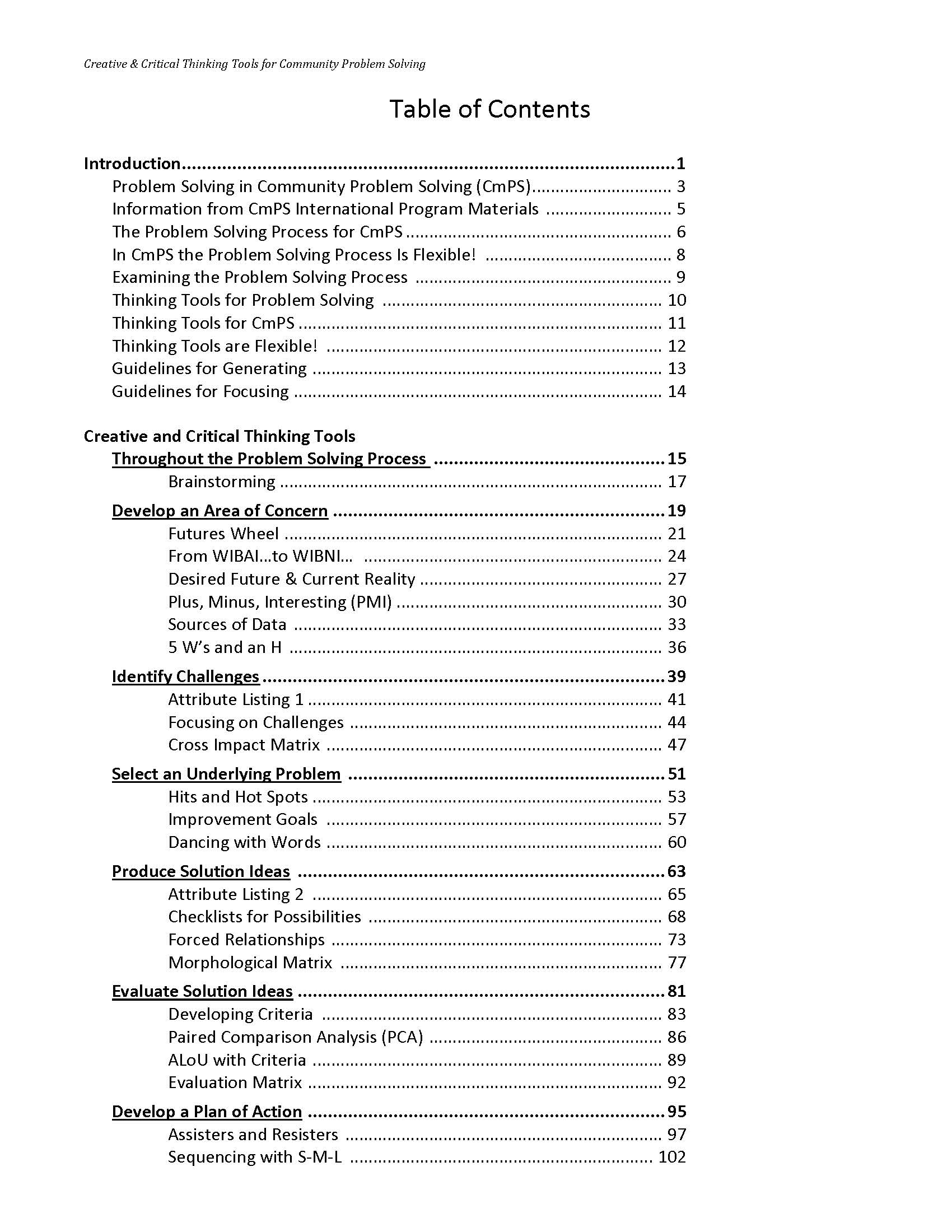 Creative & Critical Thinking Tools for Community Problem Solving ...